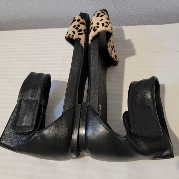 Genuine Leather Animal Print Sandals Black Beige Ankle Strap Size 8/38 LIKE NEW - Picture 6 of 12